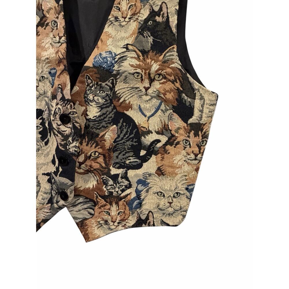 Vintage Conterio Cat Tapestry Embroidered Button Front Sleeveless Vest Size L - Picture 5 of 10